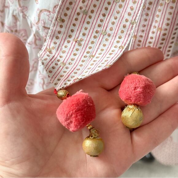 Bell by Alicia Bell Lucy Pink Gold Motif White Puff Sleeves Wrap Mini Dress XS - Picture 9 of 16